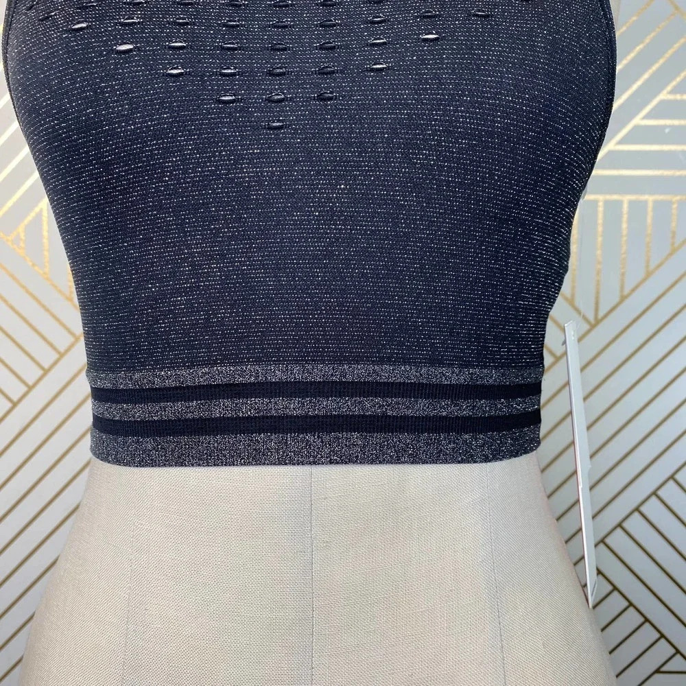 Good American Seamless Lurex Stripe‎ Bra in Black - Picture 5 of 11